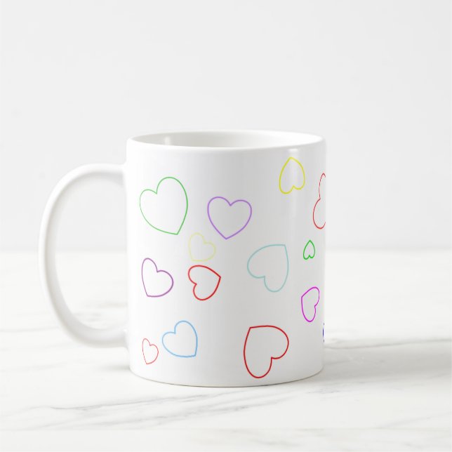 Glückliche spielerische und farbenfrohe Herz-Tasse Kaffeetasse (Links)