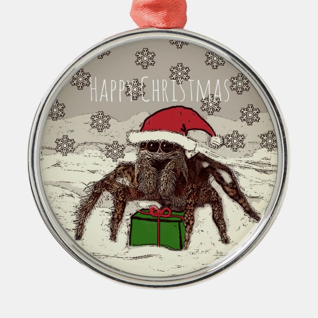 Glückliche Spinnen-Weihnachtsverzierung Ornament Aus Metall (Vorne)