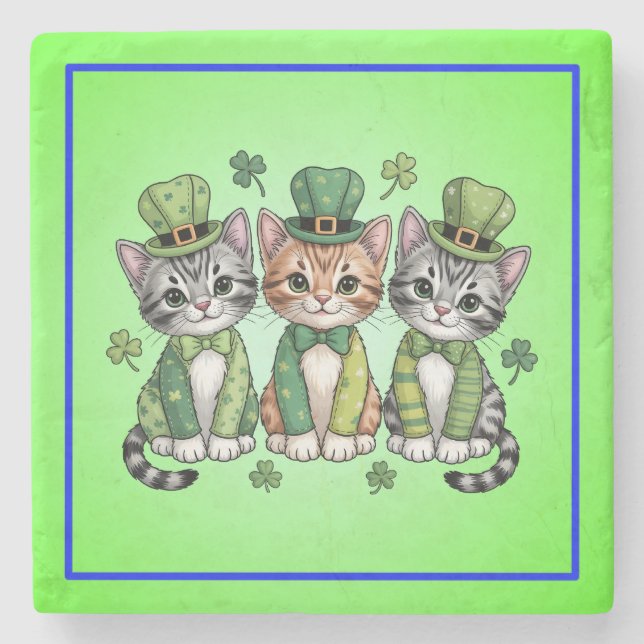 Glückliche St. Patrick’s Day-Kätzchen-47474 Steinuntersetzer (Vorderseite)