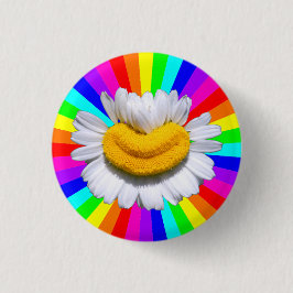 Glückliche Strahlende Kamille-Blume Lächeln Regenb Button