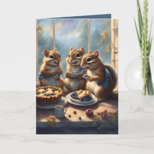 Glückliche Streifenhörnchen und Blaubeerkuchen-Geb Feiertagskarte