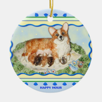 "Glückliche Stunde" Corgi-Verzierung Keramik Ornament