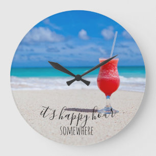 Glückliche Stunde irgendwo Tropischer Strand Cockt Große Wanduhr