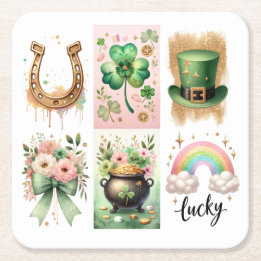 Glückliche Symbole, St. Patrick's Day Paper Unters Rechteckiger Pappuntersetzer