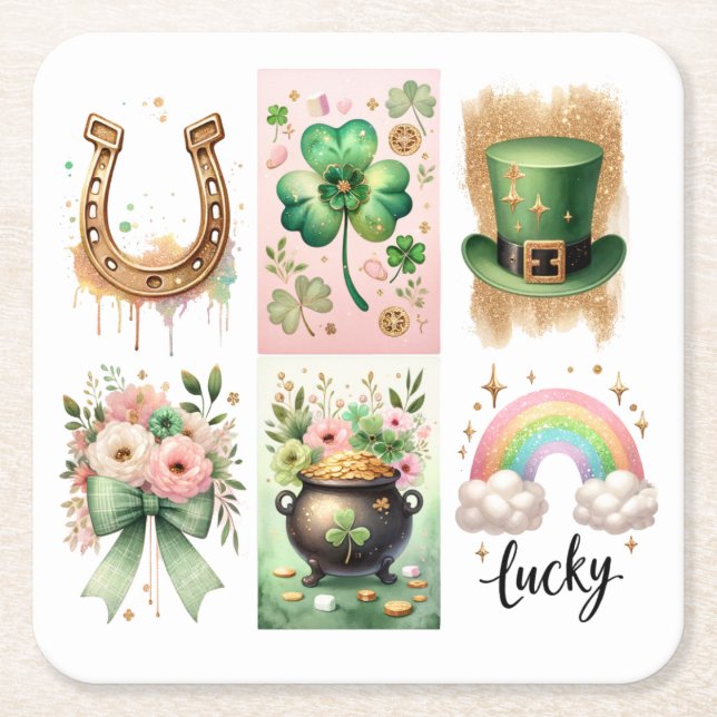 Glückliche Symbole, St. Patrick's Day Paper Unters Rechteckiger Pappuntersetzer (Vorderseite)