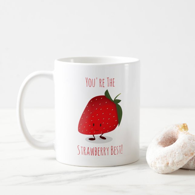 Glückliche Tasse des Erdbeercharakter-| (Mit Donut)