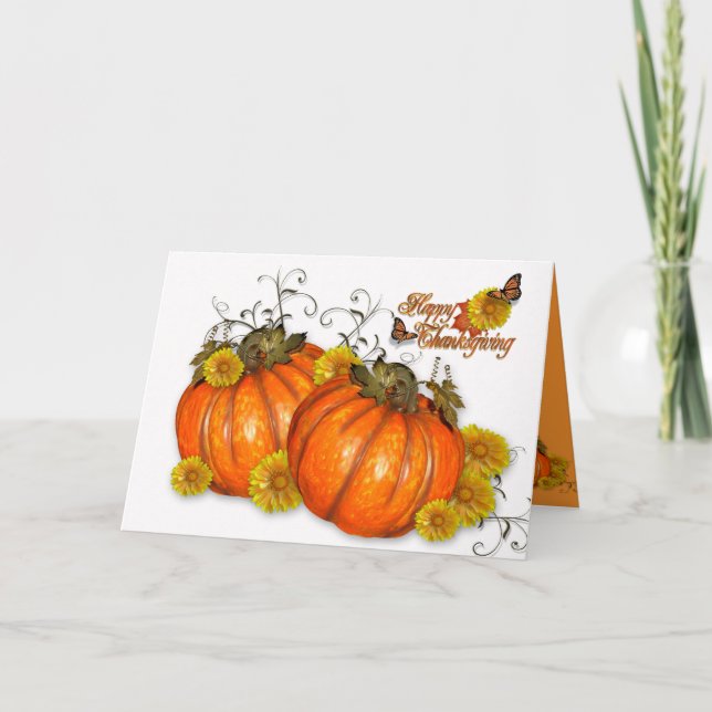 Glückliche Thanksgiving Kürbiskatzen Karte mit Ged (Vorderseite)