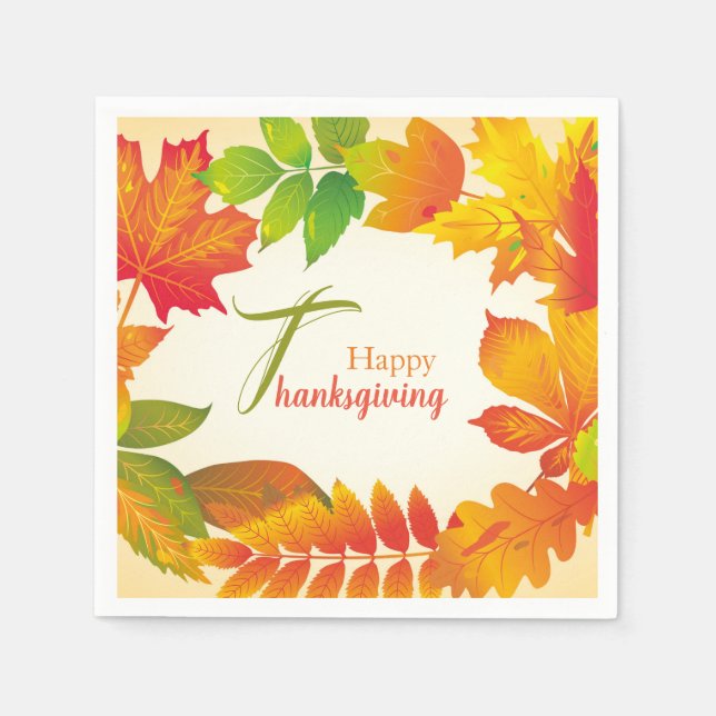Glückliche Thanksgiving Zitat Herbstlaube Wreath P Serviette (Vorderseite)