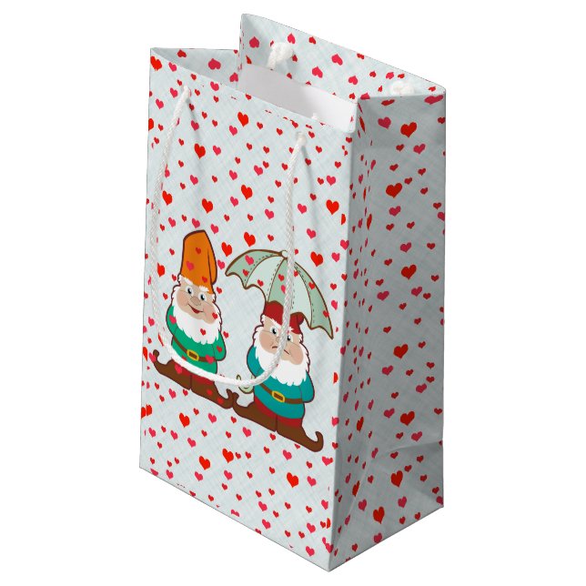 Glückliche und mürrische Gnomes Kleine Geschenktüte (Rückseite Schrägansicht)