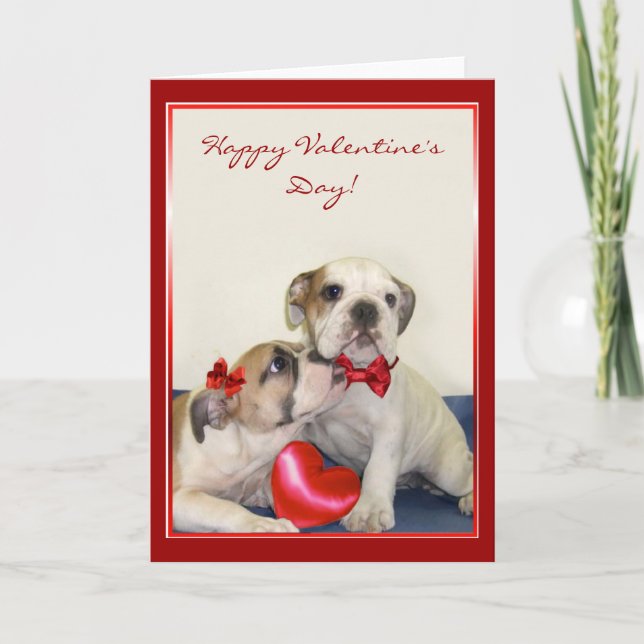 Glückliche Valentinstag-Bulldoggengrußkarte Feiertagskarte (Vorderseite)