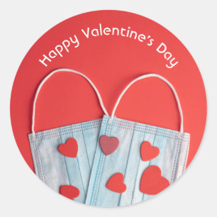 Glückliche Valentinstag Gesicht Maske und Herz Runder Aufkleber