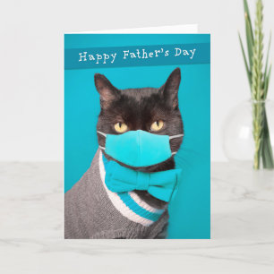 Glückliche Vatertag Katze Coronavirus Maske und Kr Feiertagskarte