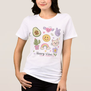 Glückliche Vibes Kawaii Kritzelei Tri-Blend Shirt