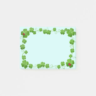 Glückliche Vierblattklee & Marienkäfer auf Hellbla Post-it Klebezettel