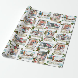 Glückliche Viktorianische Kinder mit Weihnachtsgr Geschenkpapier