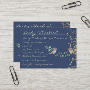 Glückliche Vintage Blaue Vögel Wirbel Design Visitenkarte