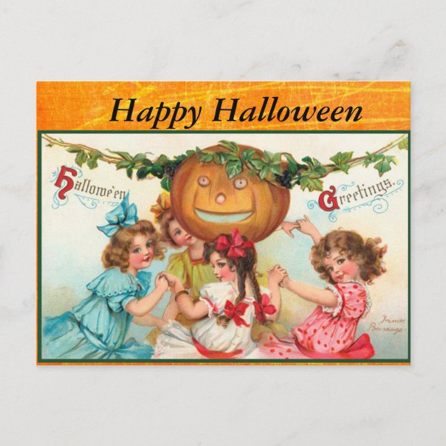 Glückliche Vintage Halloween-Postkarte Postkarte (Vorderseite)