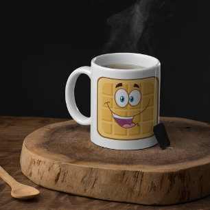 Glückliche Waffel Kawaii Lächeln Frühstück Essen Kaffeetasse
