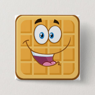 Glückliche Waffel Kawaii Lächelndes Frühstücksesse Button