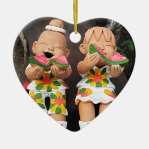 Glückliche Wassermelonenfreunde Keramik Ornament