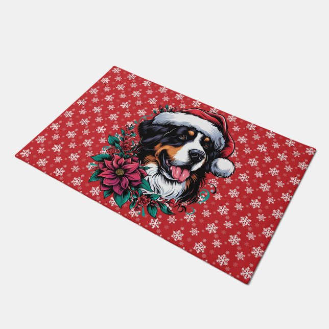 Glückliche Weihnachten Bernese Mountain Hund Weihn Fußmatte (Schrägansicht)