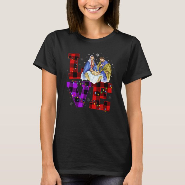 Glückliche Weihnachts-Liebe Nativity Laurie Furnel T-Shirt (Vorderseite)
