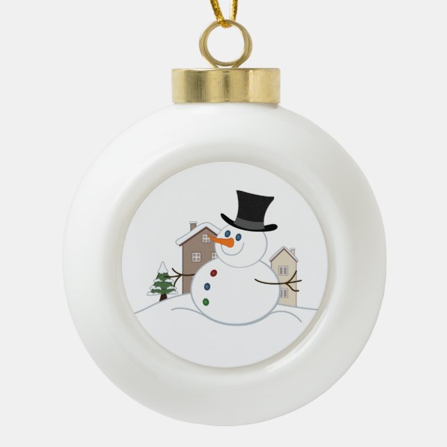 Glückliche Weihnachtsschneemobillustration Keramik Kugel-Ornament (Vorderseite)