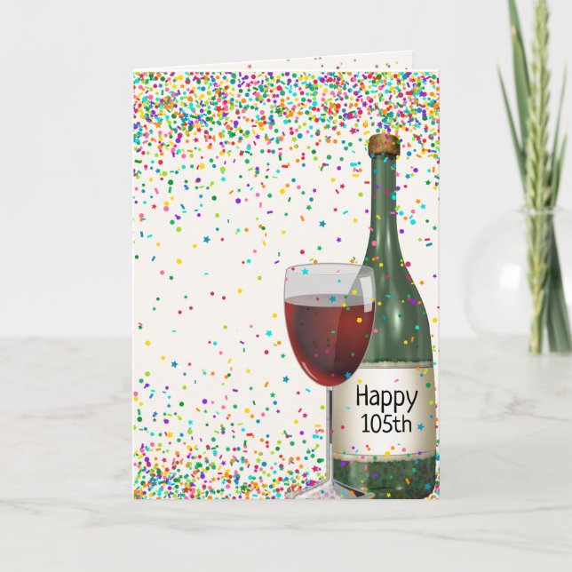Glückliche Weinflasche zum 105. Geburtstag Karte (Vorderseite)