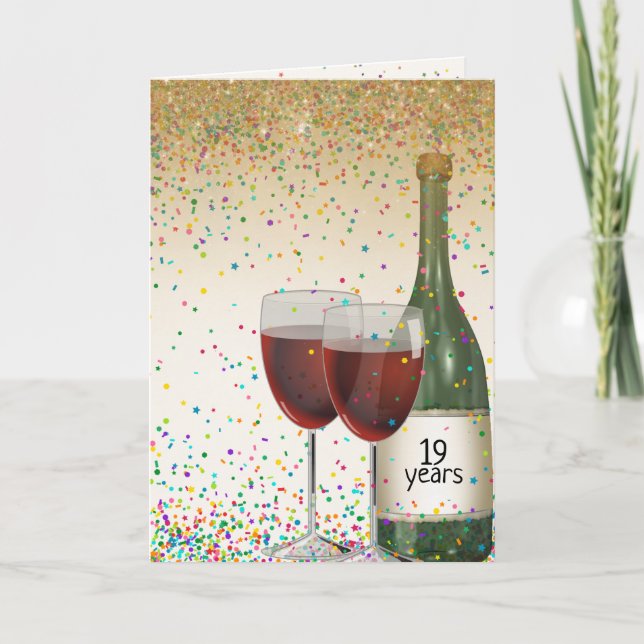 Glückliche Weinkarte zum 19. Jubiläum Karte (Vorderseite)