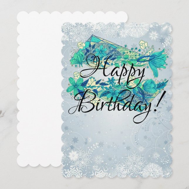 Glückliche Winterkarte zum Geburtstag Einladung (Vorne/Hinten)