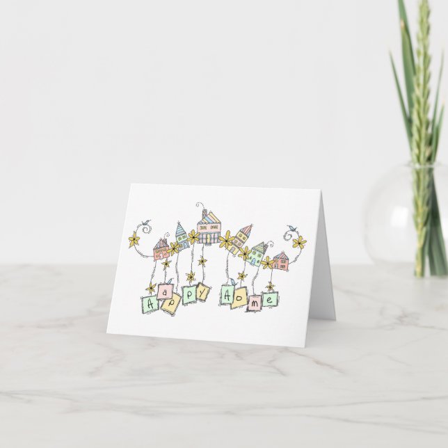 Glückliche Zuhause-Doodles, Hauswärmkarte Dankeskarte (Vorderseite)