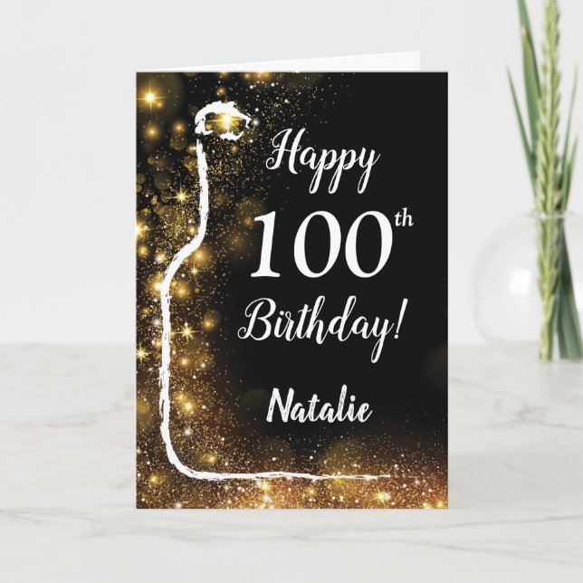 Glücklicher 100. Geburtstag Glitzer  Wein Karte (Vorderseite)