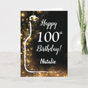 Glücklicher 100. Geburtstag Glitzer  Wein Karte