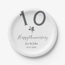Glücklicher 10-jähriger Jubiläumsname Datum grauer Pappteller