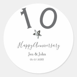 Glücklicher 10-jähriger Jubiläumsname Datum grauer Runder Aufkleber