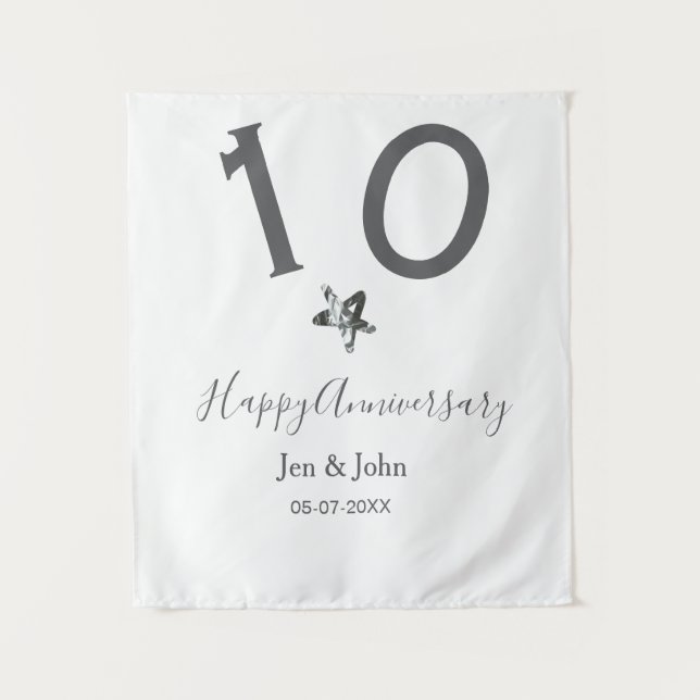 Glücklicher 10-jähriger Jubiläumsname Datum grauer Wandteppich (Vorderseite)