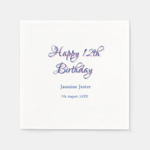 glücklicher 12. Geburtstag blau pink Name Datum ei Serviette