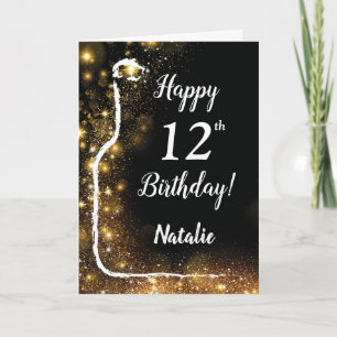 Glücklicher 12. Geburtstag Glitzer Wein aus Schwar Karte