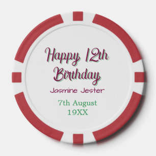 glücklicher 12. Geburtstag grün pink Name Datum ei Pokerchips