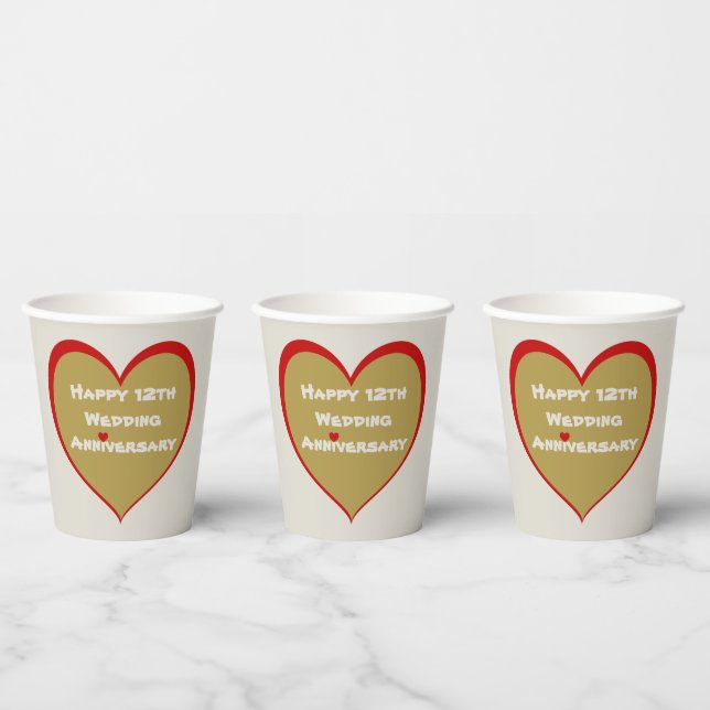 Glücklicher 12. Hochzeitstag Pappbecher (Multi)