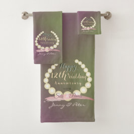"Glücklicher 12. Hochzeitstag" Perlen und Moos Badhandtuch Set