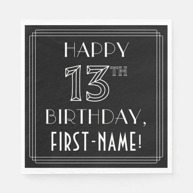 GLÜCKLICHER 13. GEBURTSTAG; Art-Déco-Stil; Individ Serviette (Vorderseite)