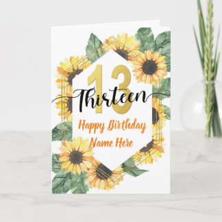 Glücklicher 13. Geburtstag Sonnenblumen Gruß Karte