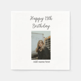 Glücklicher 15. Geburtstag hinzufügen Namen Foto T Serviette