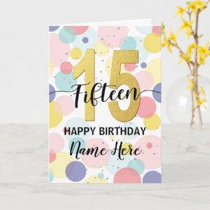 Glücklicher 15. Geburtstag Pastel Rainbow und Gold Karte