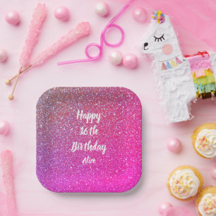 Glücklicher 16. Geburtstag Name Rosa Rose Gold Gli Pappteller