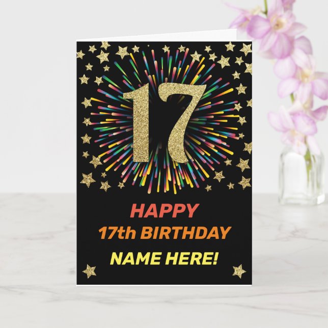 Glücklicher 17. Geburtstag Black & Gold Rainbow Fe Karte (Orchidee)