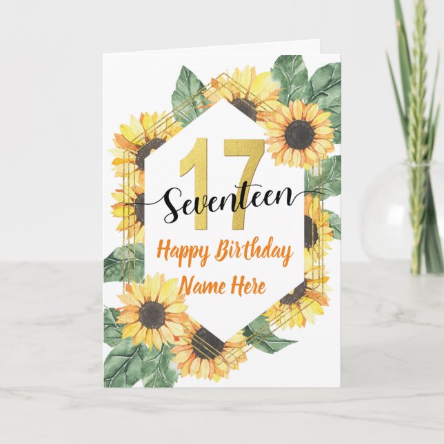 Glücklicher 17. Geburtstag Sonnenblumen Gruß Karte (Vorderseite)