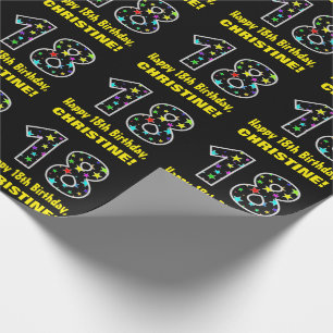 Glücklicher 18. Geburtstag, Fun Colorful Stars Mu Geschenkpapier