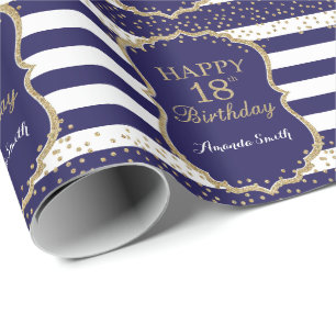 Glücklicher 18. Geburtstag Gold Glitzer und Navy  Geschenkpapier